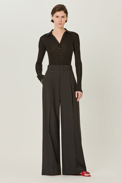 SA SU PHI - Ribbed Silk Polo Shirt Black