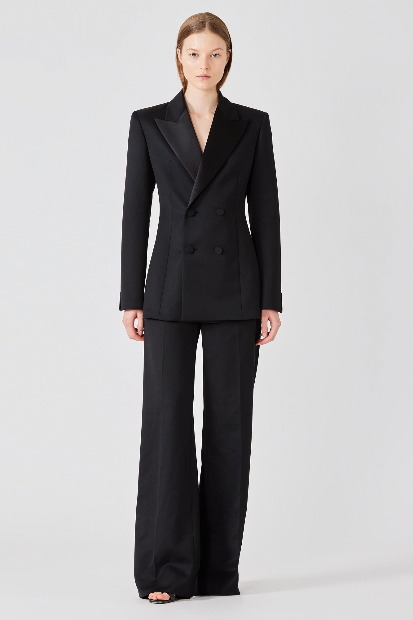 Tuxedo double breast jacket with silk revere