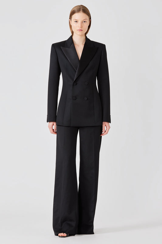 Tuxedo double breast jacket with silk revere