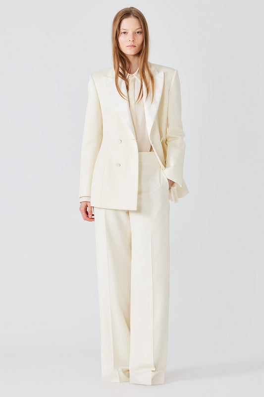 Tuxedo double breast jacket with silk revere
