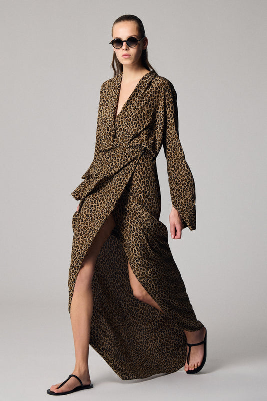 Criss cross crepe de chine long dress