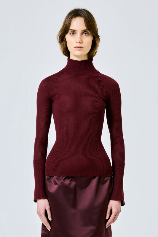 Ribbed cashmere silk long sleeve turtleneck