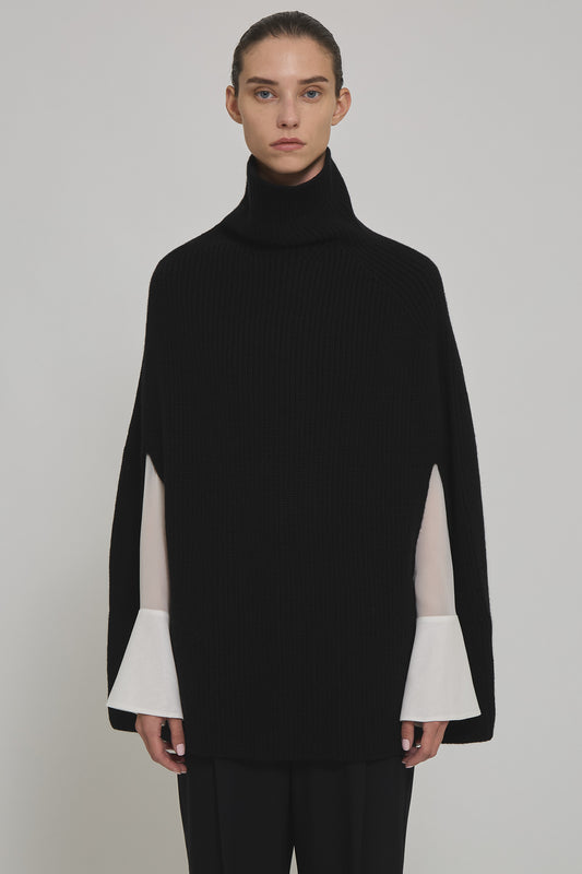 English ribbed marine cashmere cape