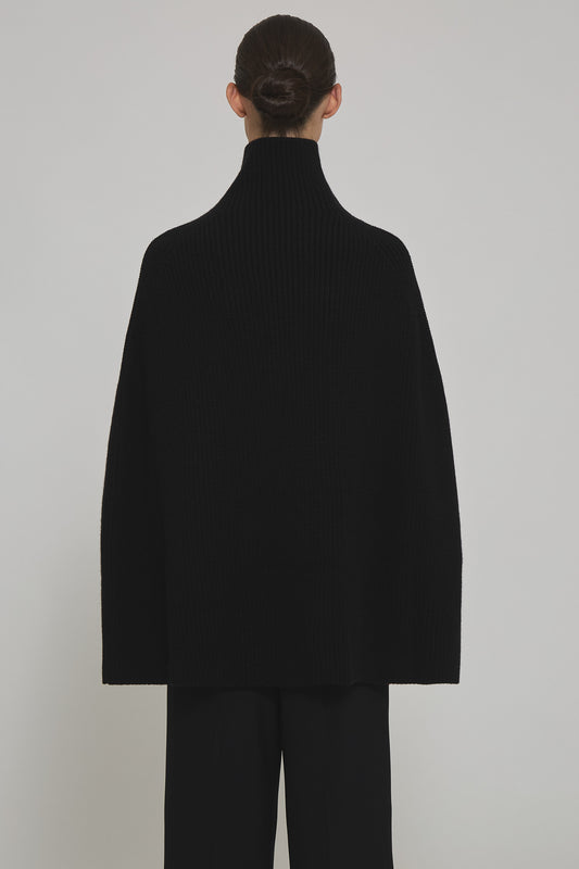 English ribbed marine cashmere cape