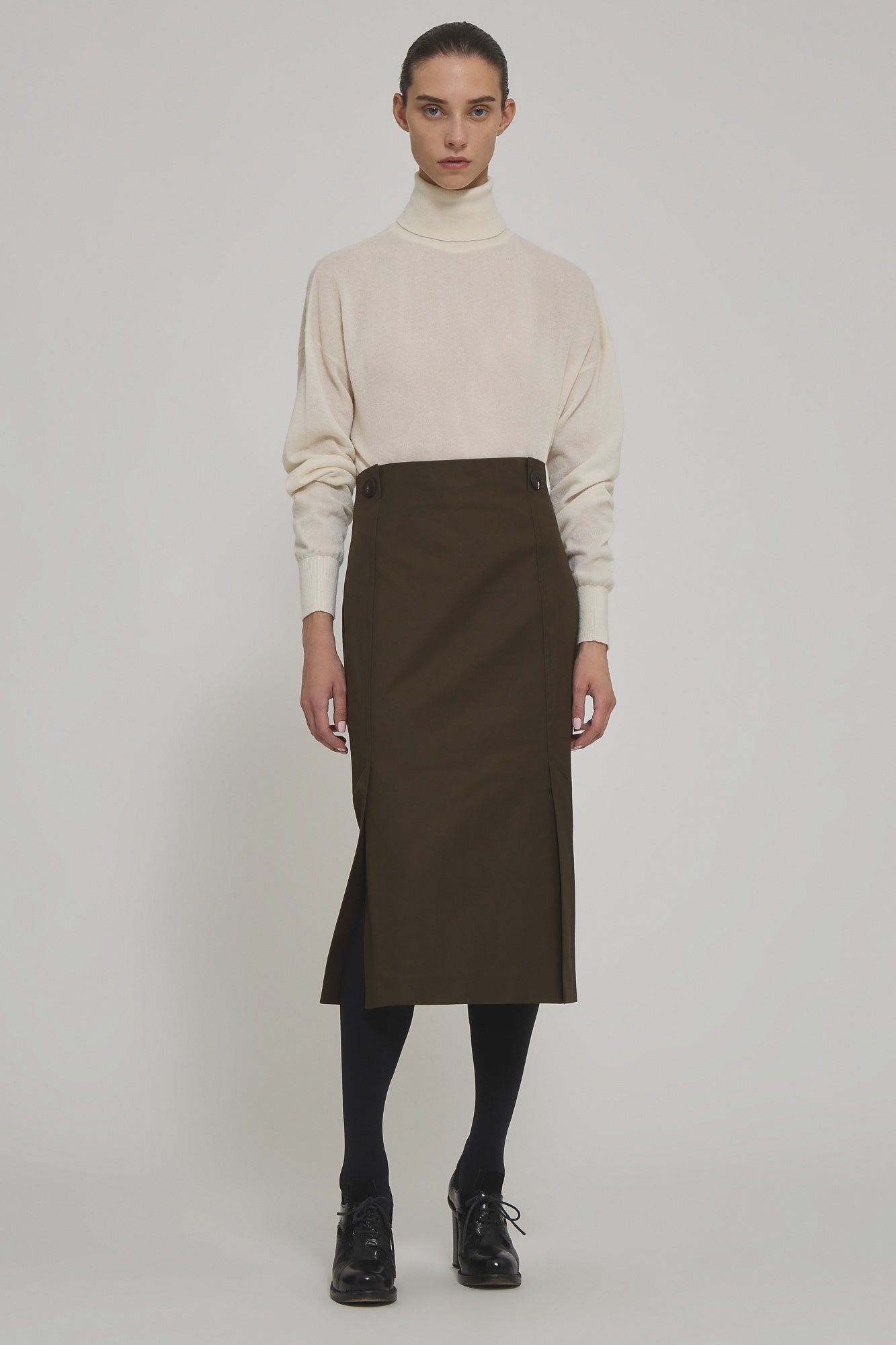 Marine cotton gabardine midi skirt