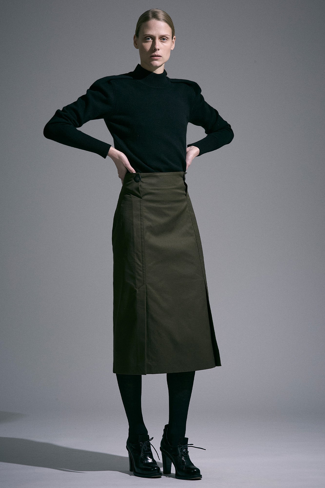 Marine cotton gabardine midi skirt