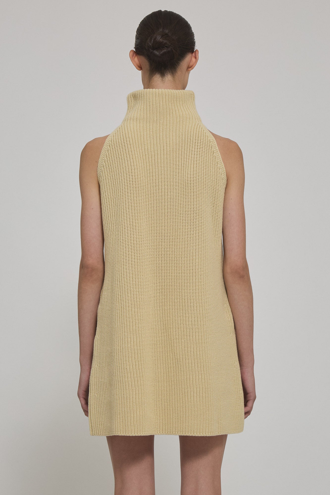 English ribbed marine cashmere sleeveless high neck dress