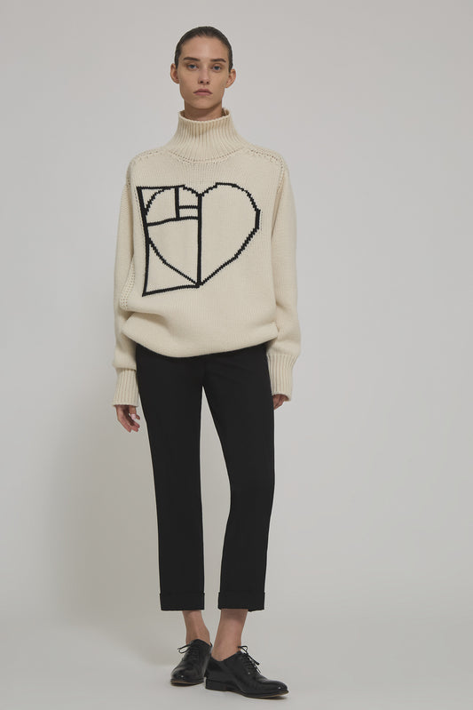 High neck cashmere long sweater with logo