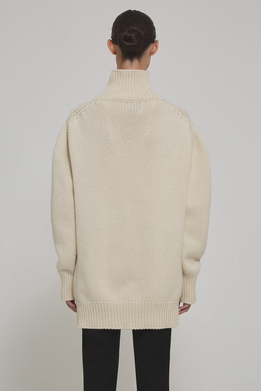 High neck cashmere long sweater with logo