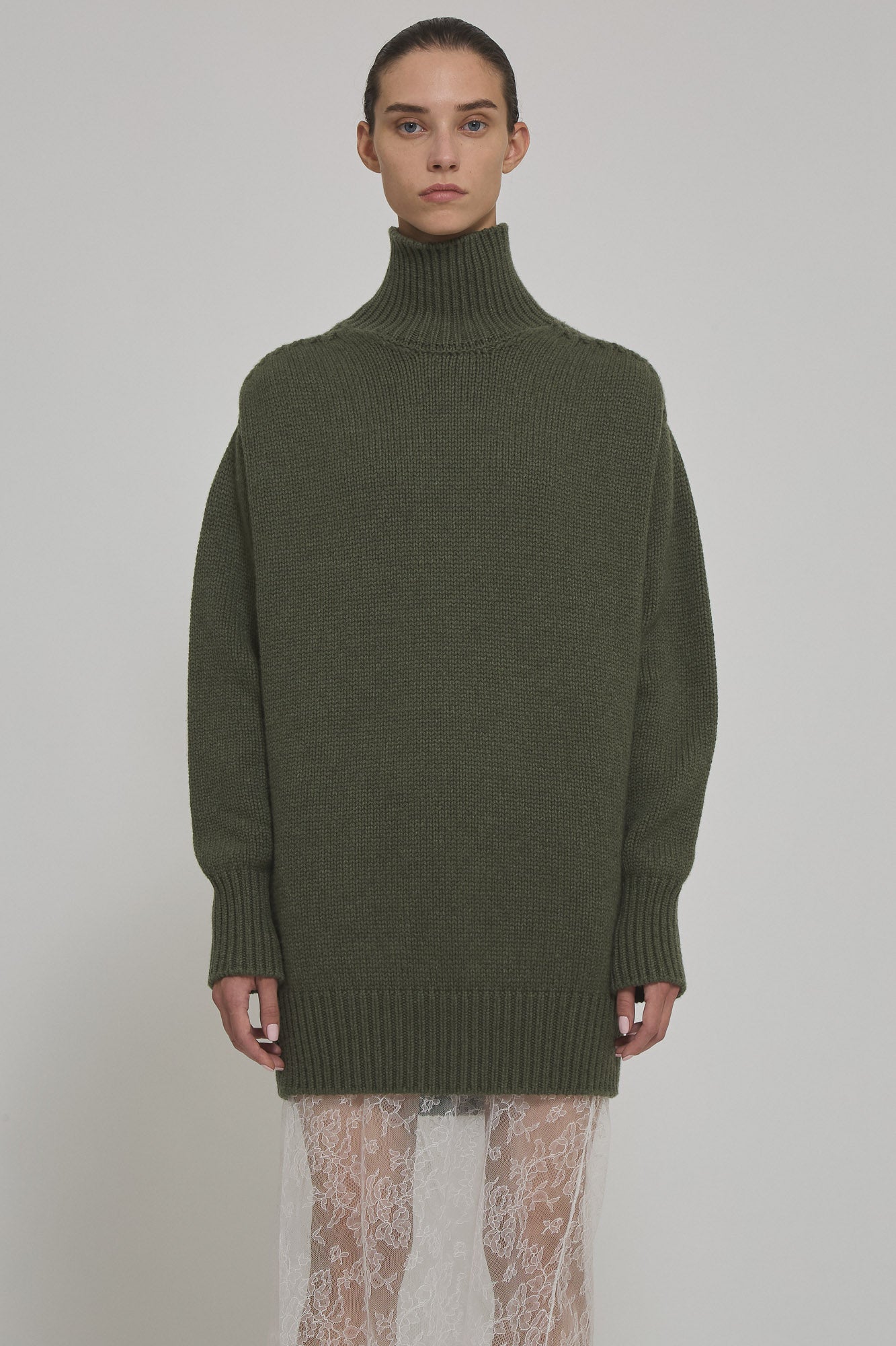 High neck cashmere long sweater