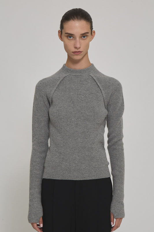 English ribbed marine cashemere round neck sweater