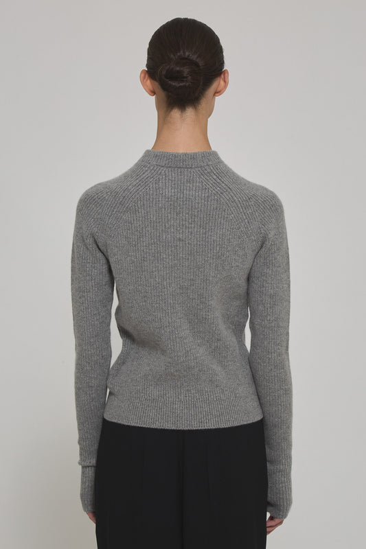 English ribbed marine cashemere round neck sweater