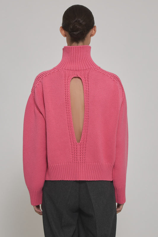 High neck cashmere sweater with back slit