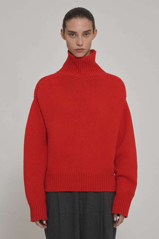 High neck cashmere sweater with back slit