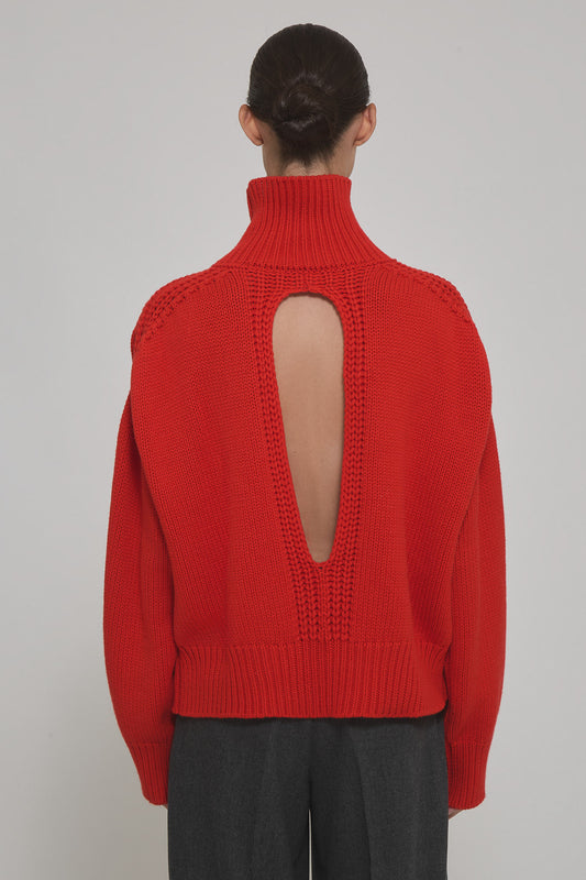 High neck cashmere sweater with back slit