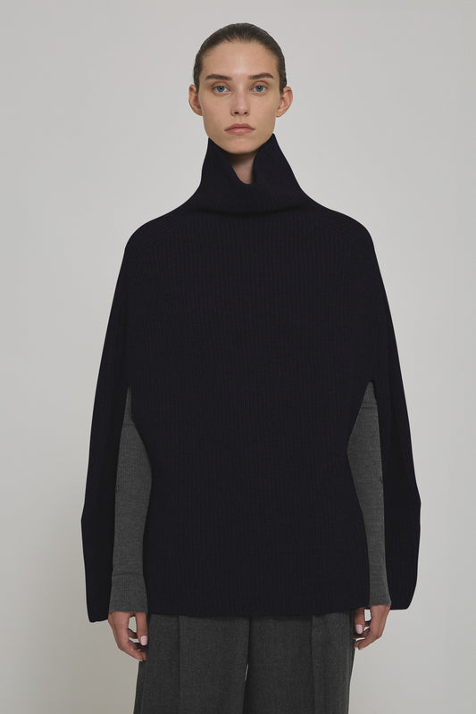 English ribbed marine cashmere cape