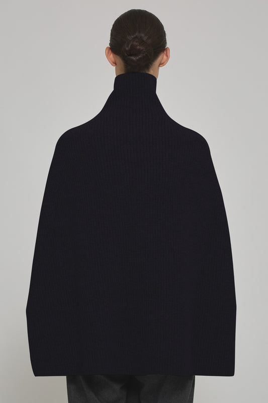 English ribbed marine cashmere cape