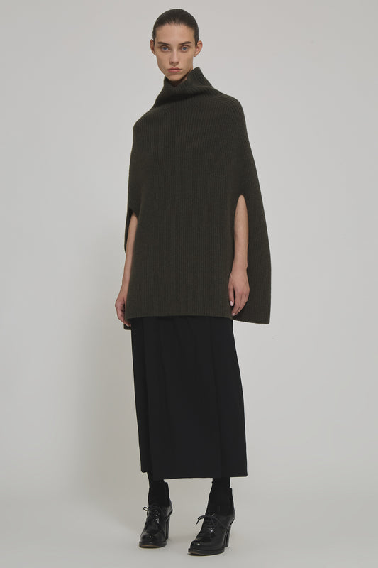 English ribbed marine cashmere cape