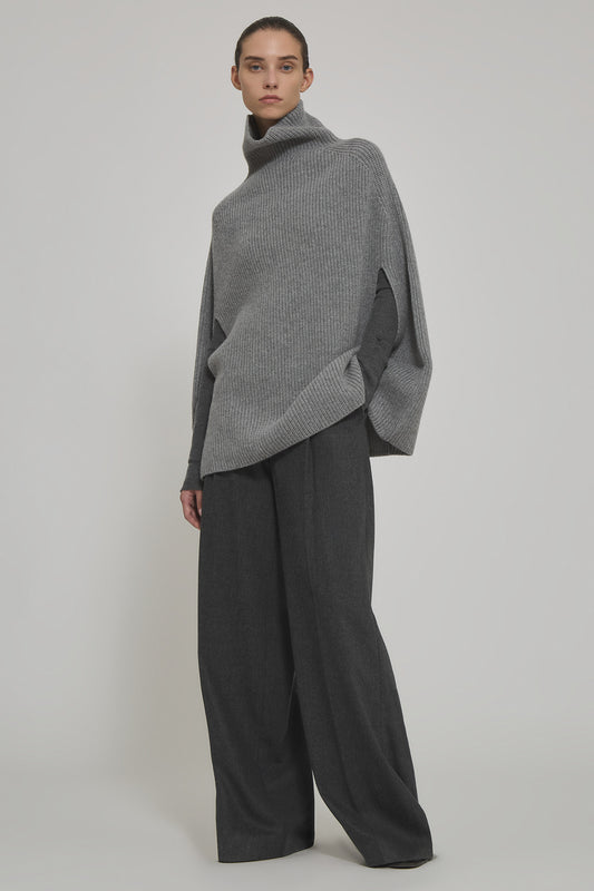 English ribbed marine cashmere cape