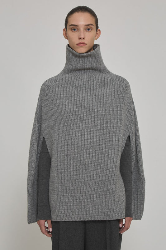 English ribbed marine cashmere cape