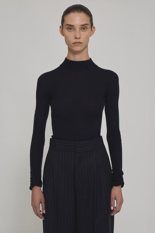 Ribbed cashmere silk long sleeve lupetto