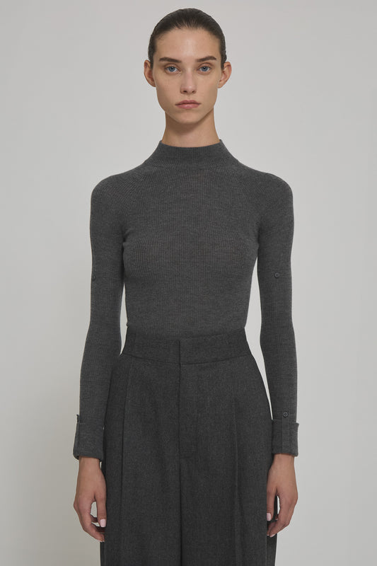 Ribbed cashmere silk long sleeve lupetto