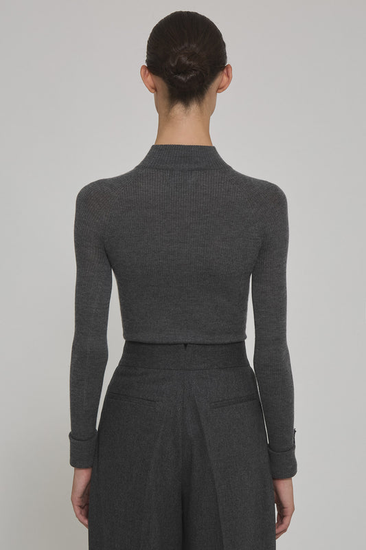 Ribbed cashmere silk long sleeve lupetto