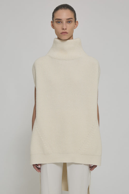 English ribbed cashmere blend sleeveless high neck sweater