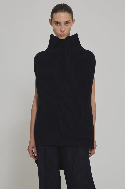 English ribbed cashmere blend sleeveless high neck sweater