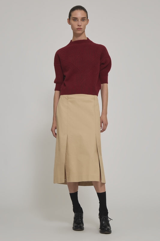 Marine cotton gabardine midi skirt