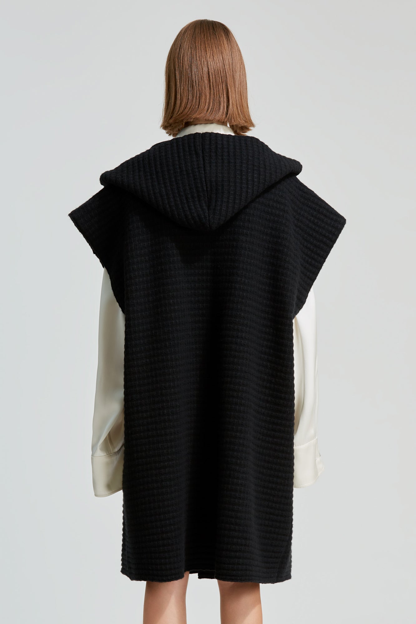 Poncho senza maniche in misto cashmere Stella con cappuccio