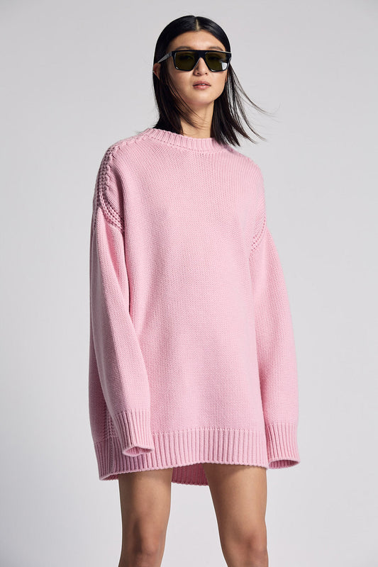 Round neck cashmere knit sweater-dress