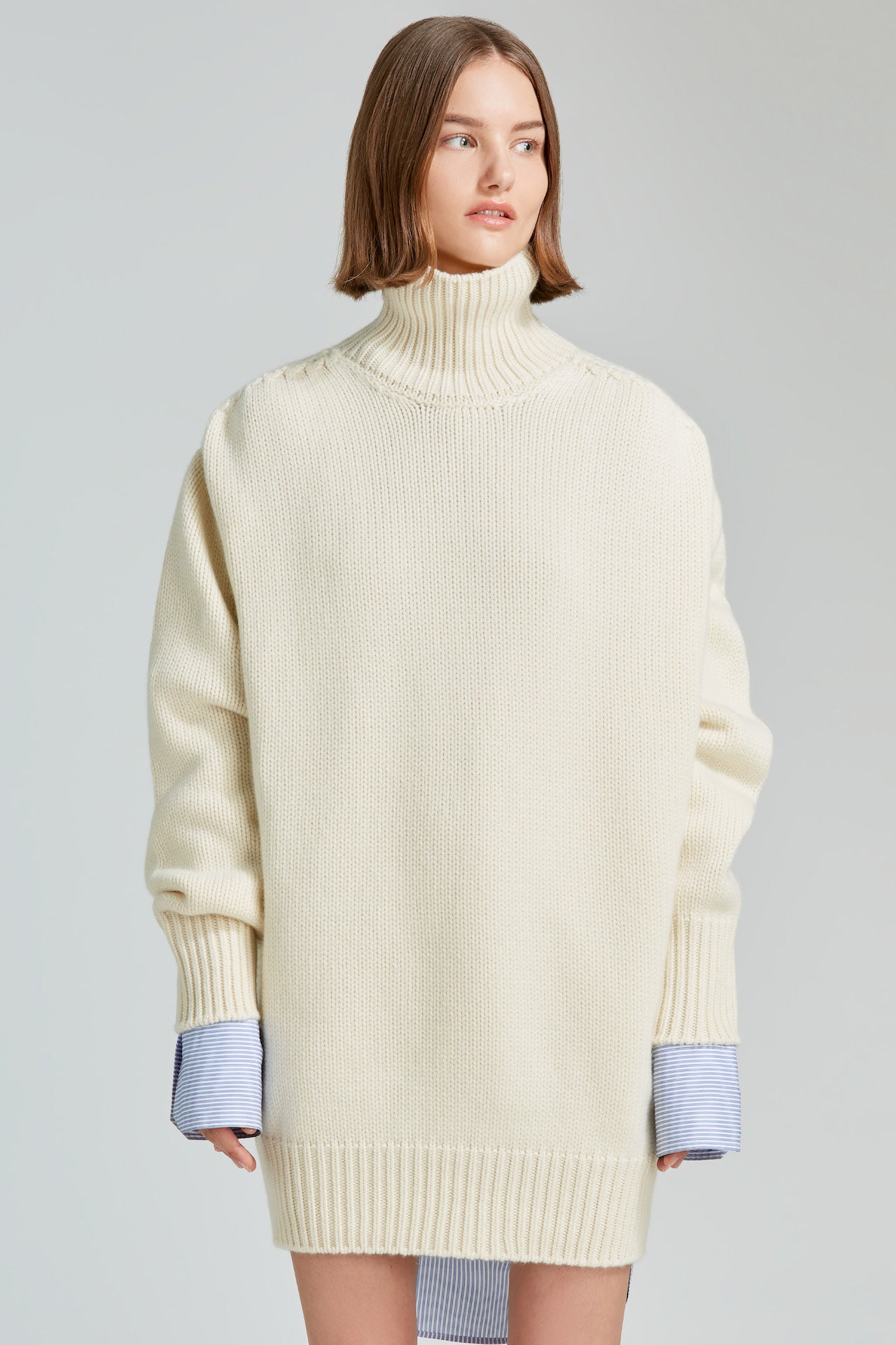 High neck cashmere knit sweater-dress