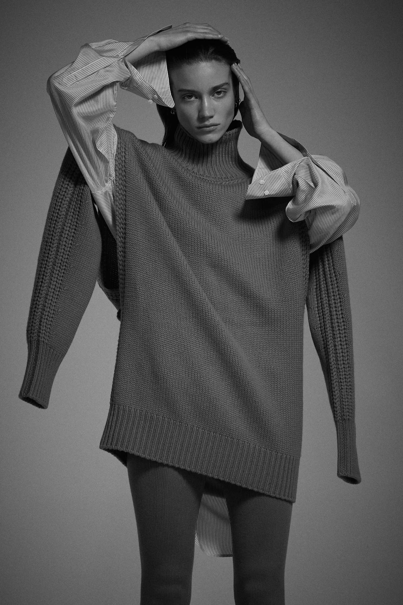 High neck cashmere knit sweater-dress