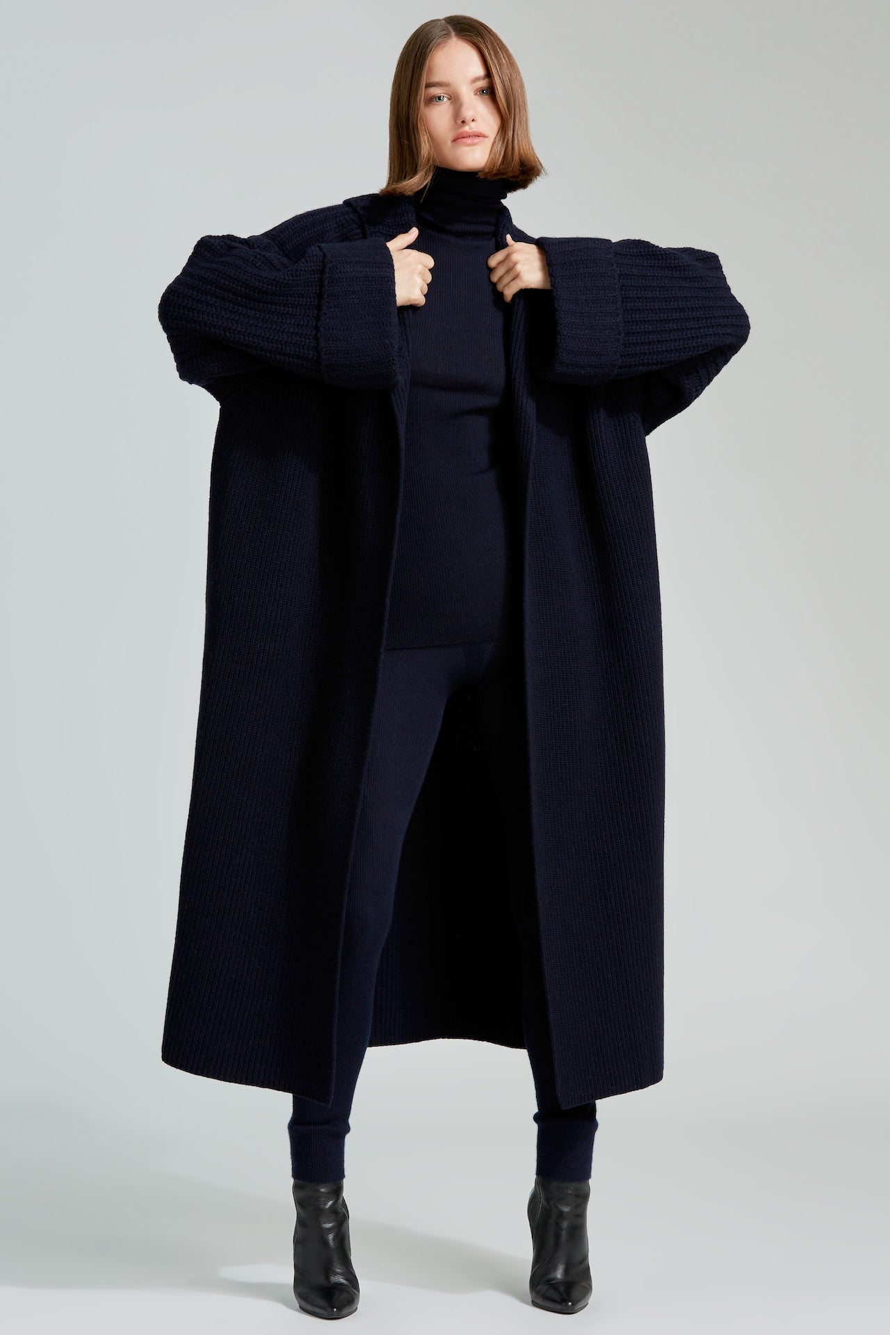 SARA cashmere blend English ribbed long cardigan coat