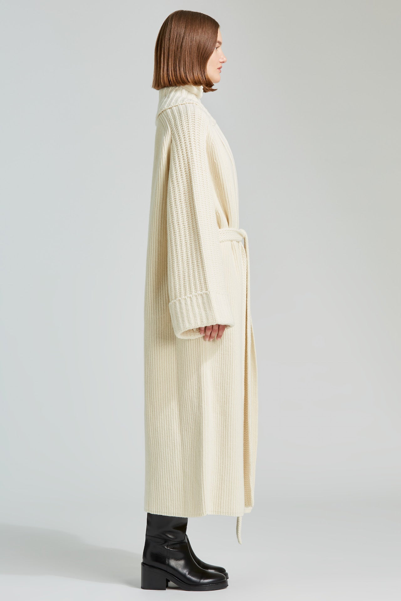 SARA cashmere blend English ribbed long cardigan coat
