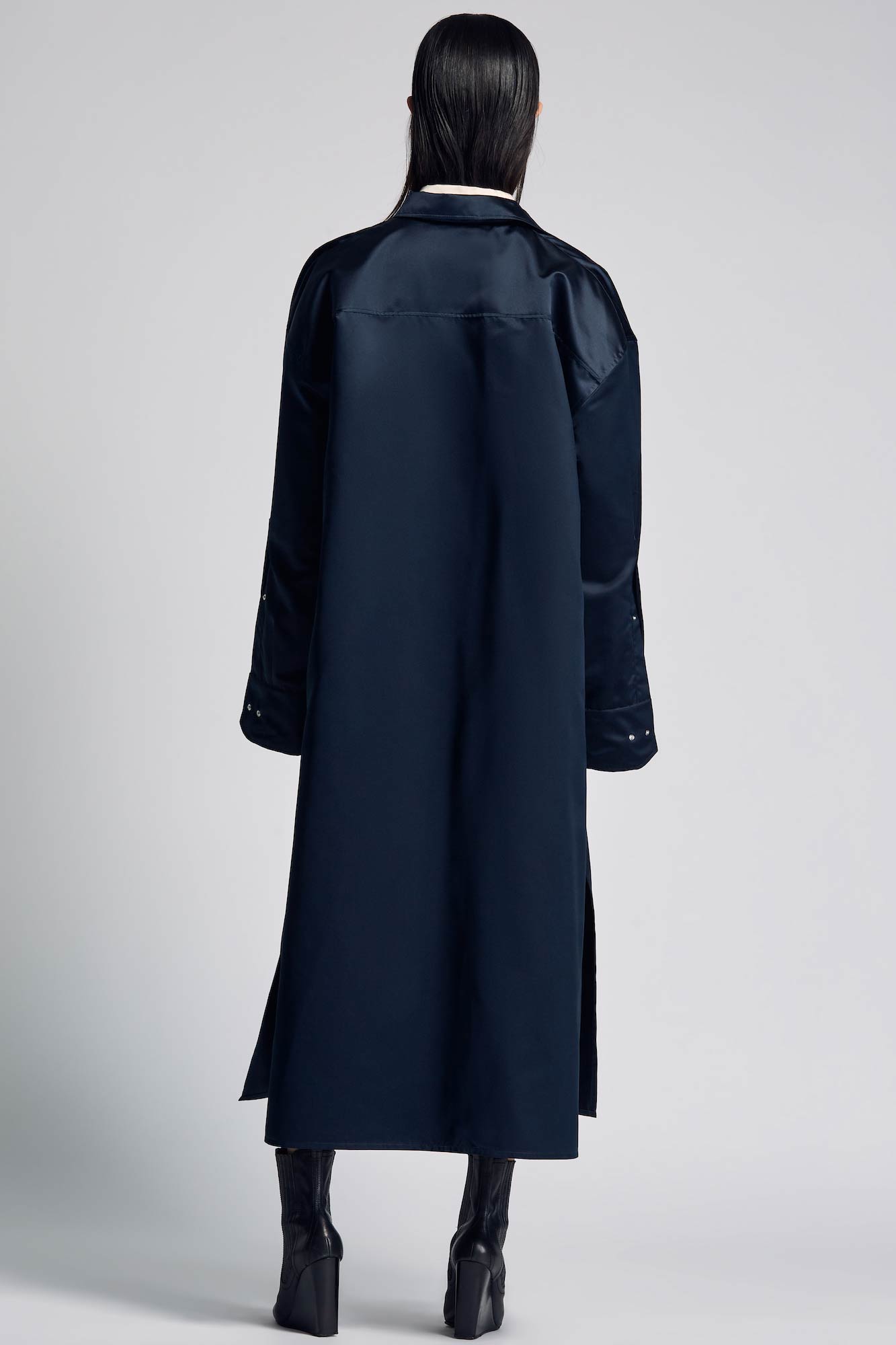 VALENTINA long shirt trench coat  in silk duchesse